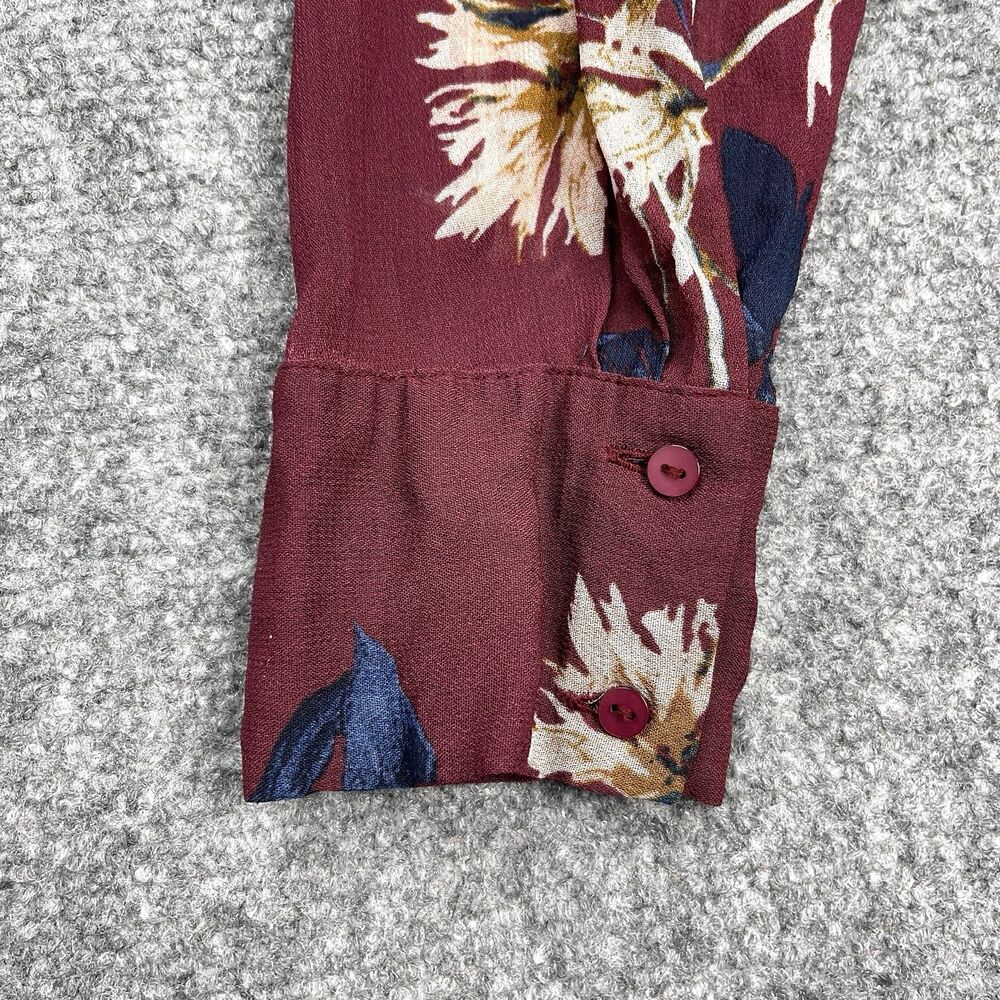 Lucky Brand Top Womens Large Floral Button Front Semi Sheer Ruffle Trim Blouse - Picture 8 of 10